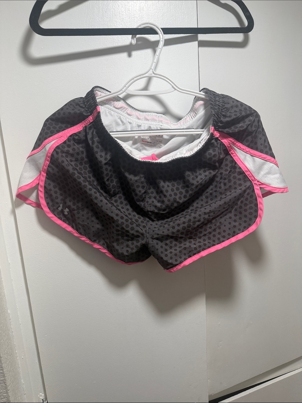 Under Armour Black Polka-Dot Athletic Shorts with Pink Trim
